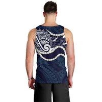 Aloha Hawaii Kalo Pikake Lei Men Tank Top Chest Tattoo Oxford Blue Hawaiian Pattern