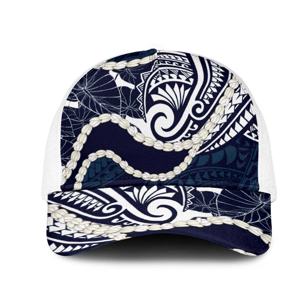 Aloha Hawaii Kalo Pikake Lei Mesh Trucker Cap Chest Tattoo Oxford Blue Hawaiian Pattern