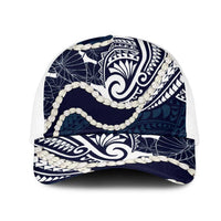 Aloha Hawaii Kalo Pikake Lei Mesh Trucker Cap Chest Tattoo Oxford Blue Hawaiian Pattern