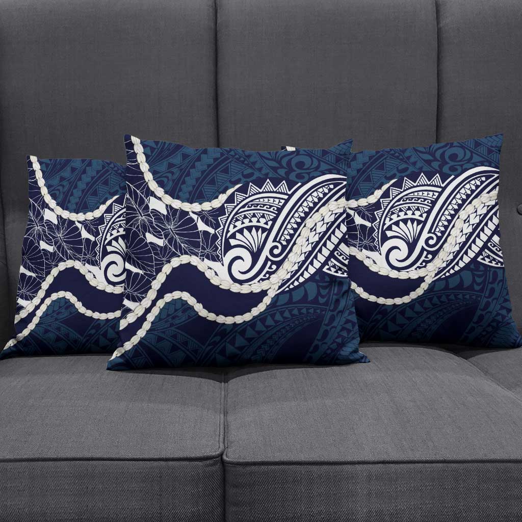 Aloha Hawaii Kalo Pikake Lei Pillow Cover Chest Tattoo Oxford Blue Hawaiian Pattern
