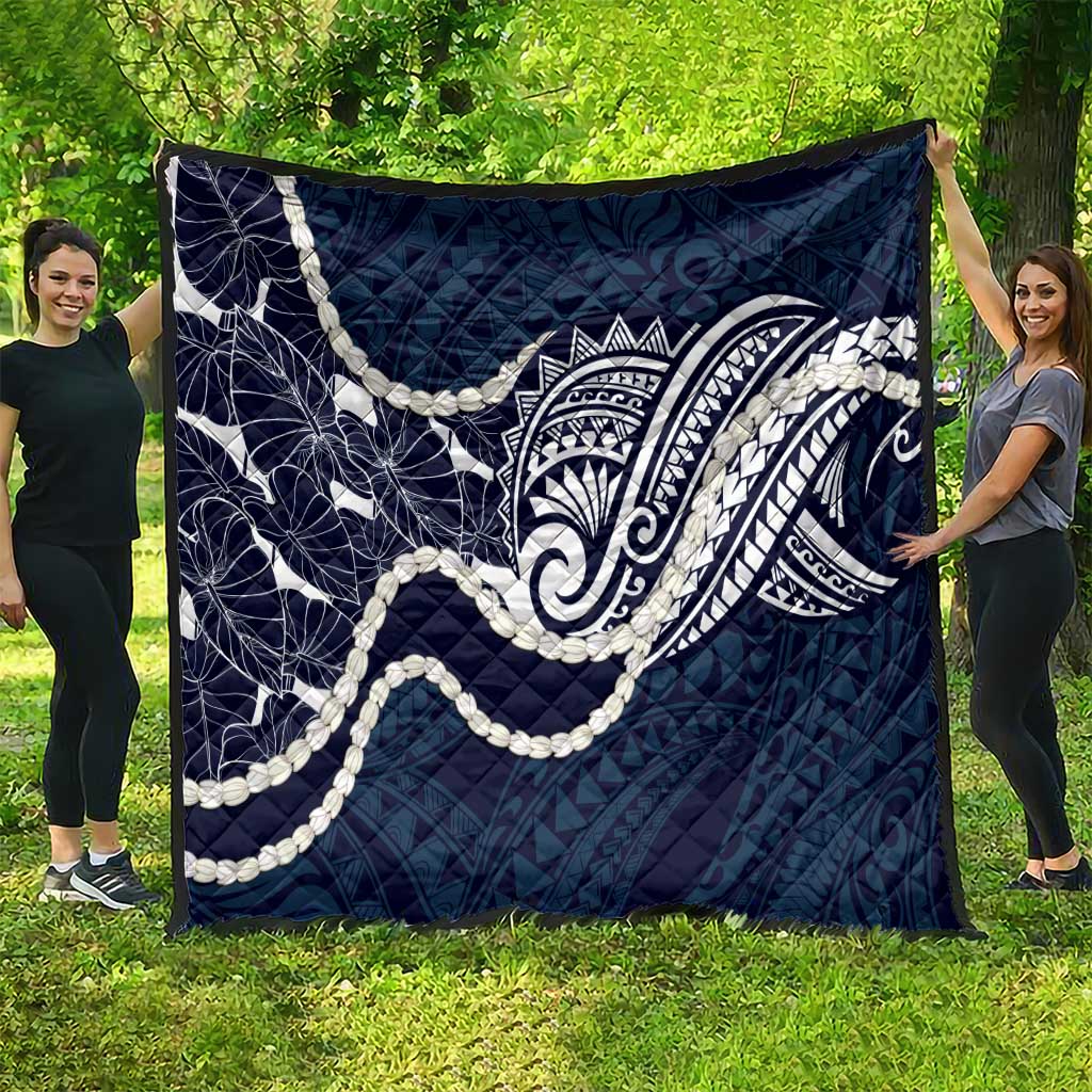 Aloha Hawaii Kalo Pikake Lei Quilt Chest Tattoo Oxford Blue Hawaiian Pattern