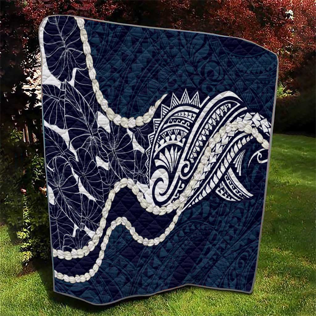 Aloha Hawaii Kalo Pikake Lei Quilt Chest Tattoo Oxford Blue Hawaiian Pattern