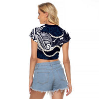 Aloha Hawaii Kalo Pikake Lei Raglan Cropped T Shirt Chest Tattoo Oxford Blue Hawaiian Pattern