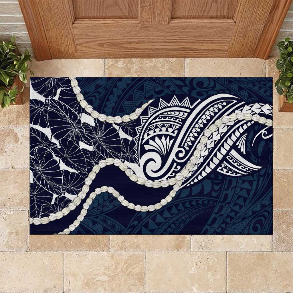 Aloha Hawaii Kalo Pikake Lei Rubber Doormat Chest Tattoo Oxford Blue Hawaiian Pattern