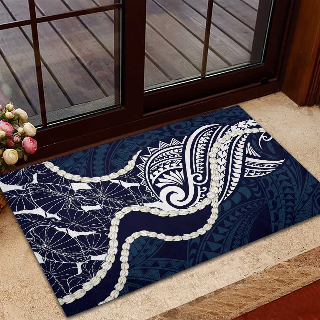 Aloha Hawaii Kalo Pikake Lei Rubber Doormat Chest Tattoo Oxford Blue Hawaiian Pattern