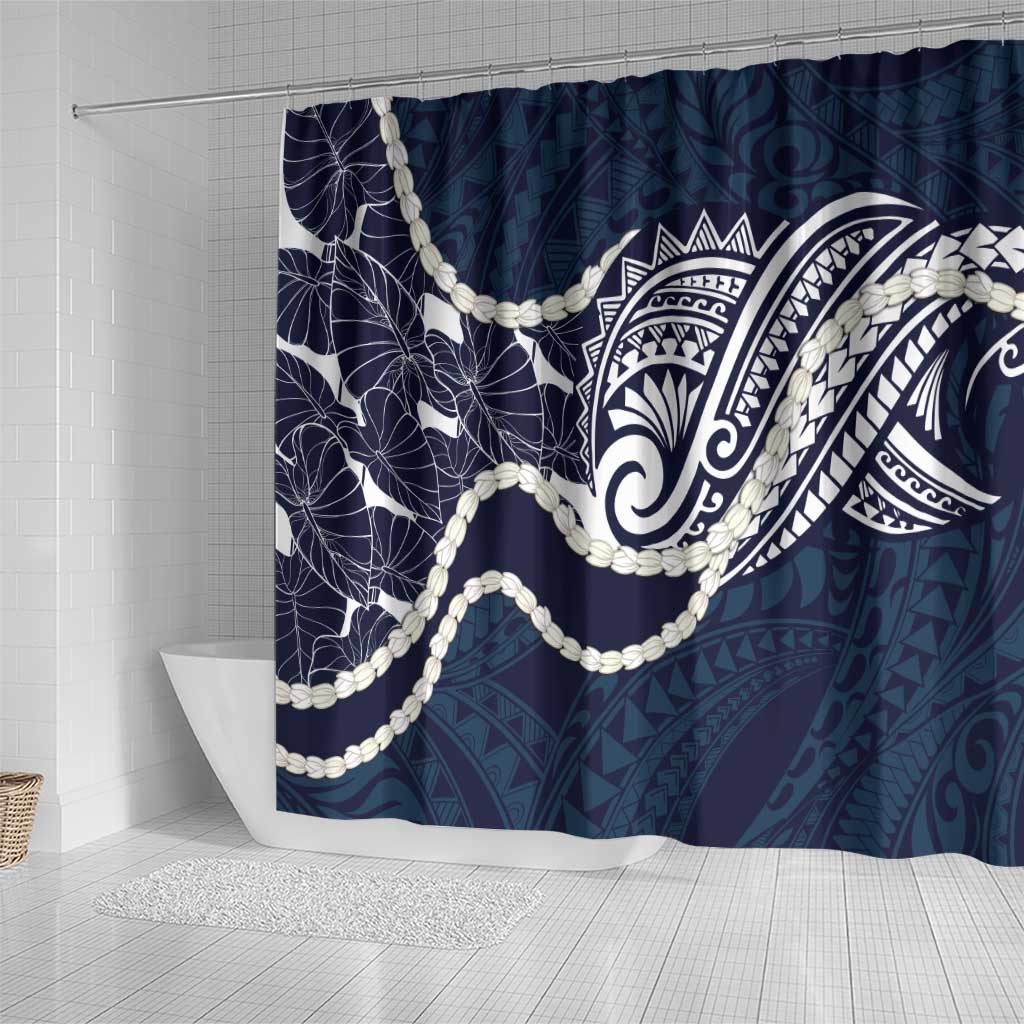 Aloha Hawaii Kalo Pikake Lei Shower Curtain Chest Tattoo Oxford Blue Hawaiian Pattern