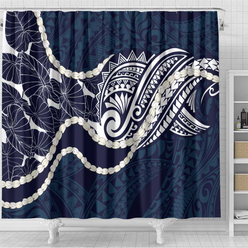 Aloha Hawaii Kalo Pikake Lei Shower Curtain Chest Tattoo Oxford Blue Hawaiian Pattern
