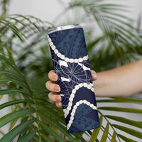 Aloha Hawaii Kalo Pikake Lei Skinny Tumbler Chest Tattoo Oxford Blue Hawaiian Pattern LT14 - Polynesian Pride