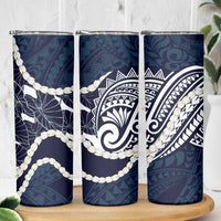 Aloha Hawaii Kalo Pikake Lei Skinny Tumbler Chest Tattoo Oxford Blue Hawaiian Pattern LT14 - Polynesian Pride