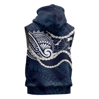 Aloha Hawaii Kalo Pikake Lei Sleeveless Hoodie Chest Tattoo Oxford Blue Hawaiian Pattern