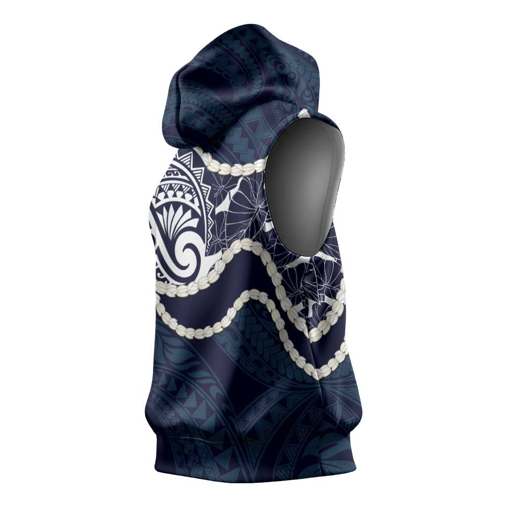 Aloha Hawaii Kalo Pikake Lei Sleeveless Hoodie Chest Tattoo Oxford Blue Hawaiian Pattern