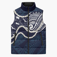 Aloha Hawaii Kalo Pikake Lei Sleeveless Puffer Jacket Chest Tattoo Oxford Blue Hawaiian Pattern