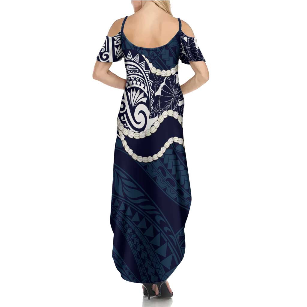 Aloha Hawaii Kalo Pikake Lei Summer Maxi Dress Chest Tattoo Oxford Blue Hawaiian Pattern