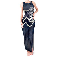 Aloha Hawaii Kalo Pikake Lei Tank Maxi Dress Chest Tattoo Oxford Blue Hawaiian Pattern