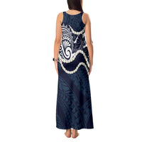 Aloha Hawaii Kalo Pikake Lei Tank Maxi Dress Chest Tattoo Oxford Blue Hawaiian Pattern