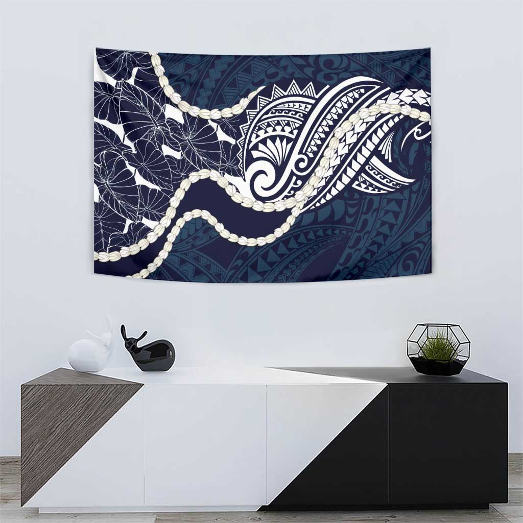 Aloha Hawaii Kalo Pikake Lei Tapestry Chest Tattoo Oxford Blue Hawaiian Pattern