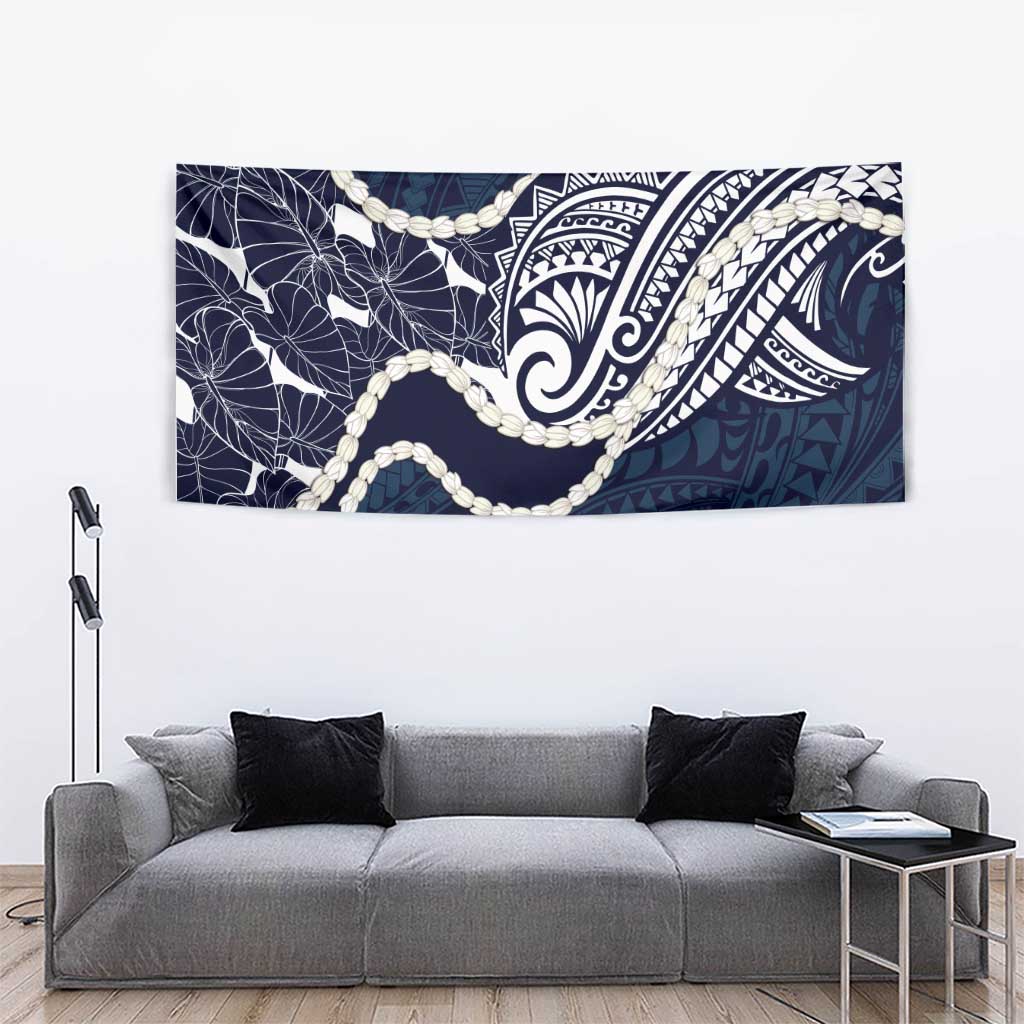 Aloha Hawaii Kalo Pikake Lei Tapestry Chest Tattoo Oxford Blue Hawaiian Pattern
