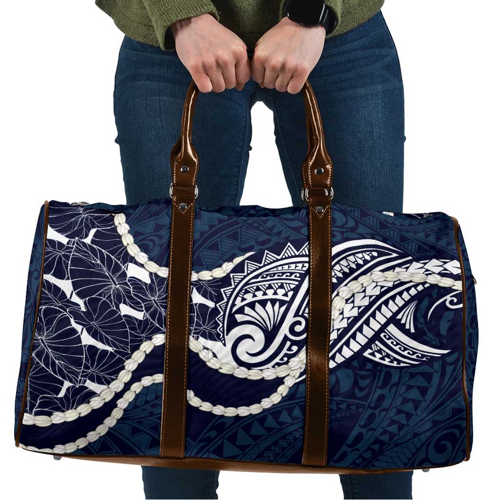 Aloha Hawaii Kalo Pikake Lei Travel Bag Chest Tattoo Oxford Blue Hawaiian Pattern LT14 Oxford Blue - Polynesian Pride