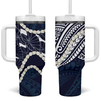 Aloha Hawaii Kalo Pikake Lei Tumbler With Handle Chest Tattoo Oxford Blue Hawaiian Pattern
