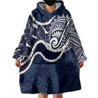 Aloha Hawaii Kalo Pikake Lei Wearable Blanket Hoodie Chest Tattoo Oxford Blue Hawaiian Pattern