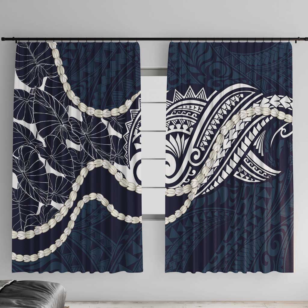 Aloha Hawaii Kalo Pikake Lei Window Curtain Chest Tattoo Oxford Blue Hawaiian Pattern