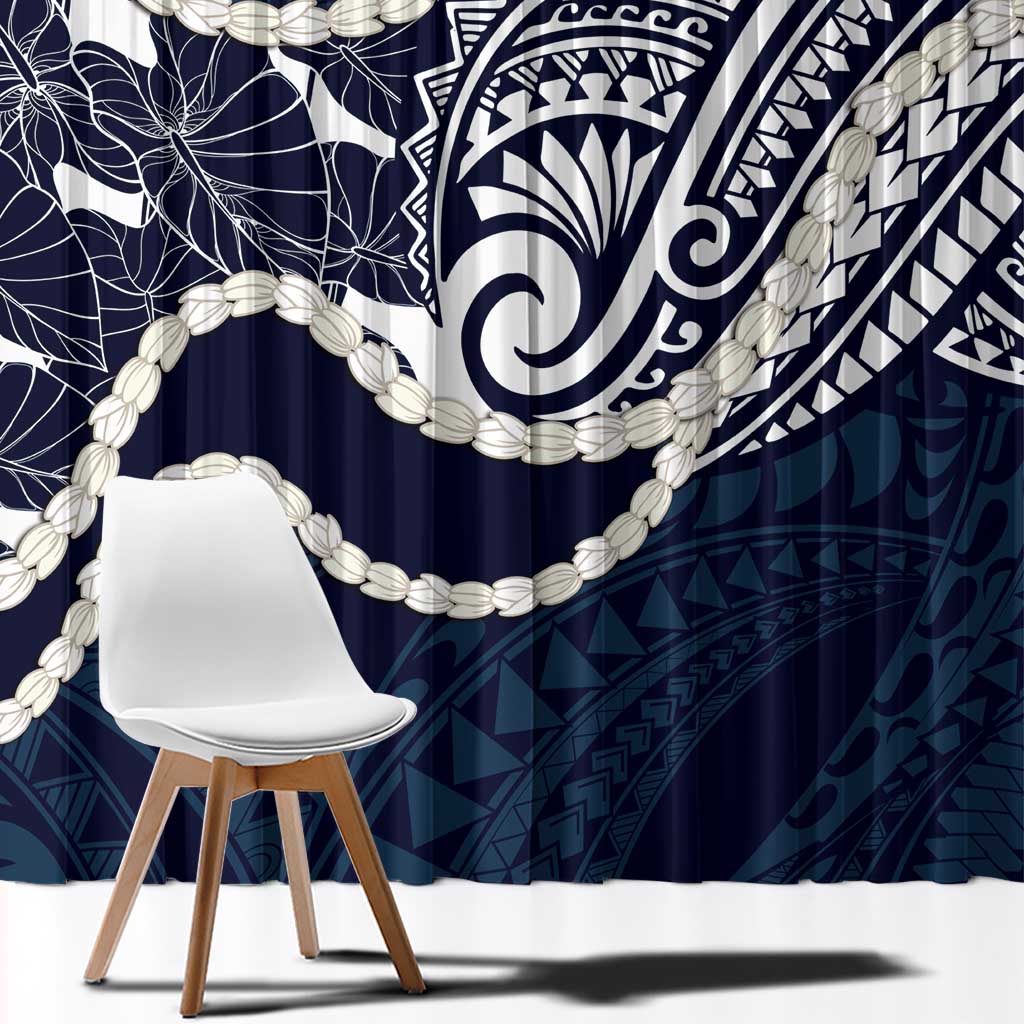 Aloha Hawaii Kalo Pikake Lei Window Curtain Chest Tattoo Oxford Blue Hawaiian Pattern