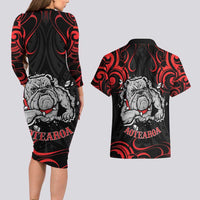 Personalised Aotearoa Bulldog Couples Matching Long Sleeve Bodycon Dress and Hawaiian Shirt NZ Maori Tattoo