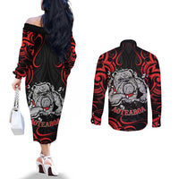 Personalised Aotearoa Bulldog Couples Matching Off The Shoulder Long Sleeve Dress and Long Sleeve Button Shirt NZ Maori Tattoo