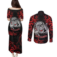 Personalised Aotearoa Bulldog Couples Matching Puletasi and Long Sleeve Button Shirt NZ Maori Tattoo