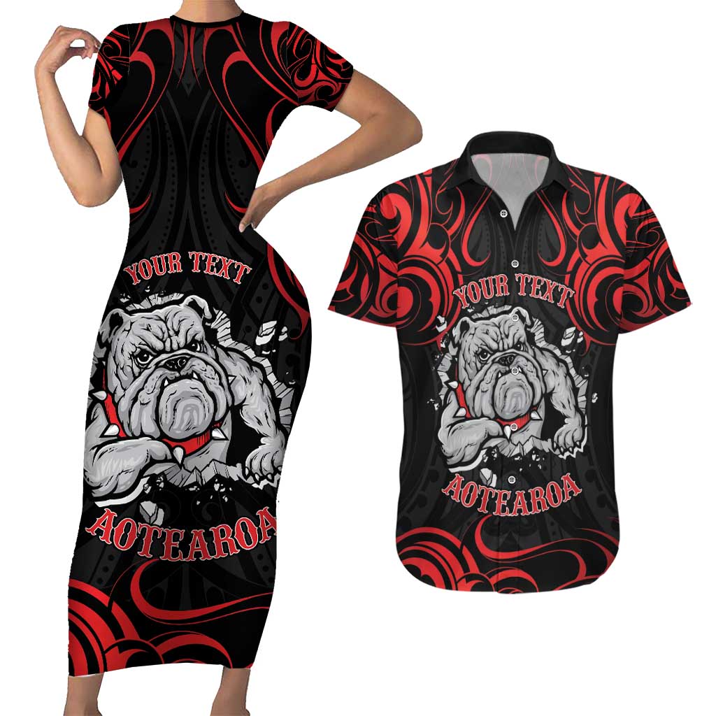 Personalised Aotearoa Bulldog Couples Matching Short Sleeve Bodycon Dress and Hawaiian Shirt NZ Maori Tattoo