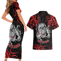Personalised Aotearoa Bulldog Couples Matching Short Sleeve Bodycon Dress and Hawaiian Shirt NZ Maori Tattoo
