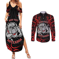 Personalised Aotearoa Bulldog Couples Matching Summer Maxi Dress and Long Sleeve Button Shirt NZ Maori Tattoo