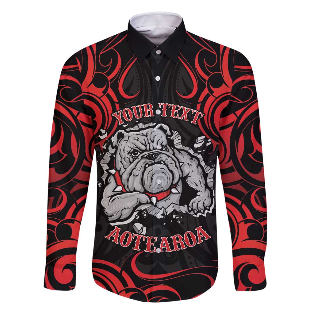 Personalised Aotearoa Bulldog Family Matching Long Sleeve Bodycon Dress and Hawaiian Shirt NZ Maori Tattoo LT14 Dad's Shirt - Long Sleeve Red - Polynesian Pride