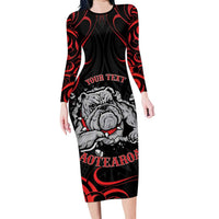 Personalised Aotearoa Bulldog Family Matching Long Sleeve Bodycon Dress and Hawaiian Shirt NZ Maori Tattoo LT14 Mom's Dress Red - Polynesian Pride