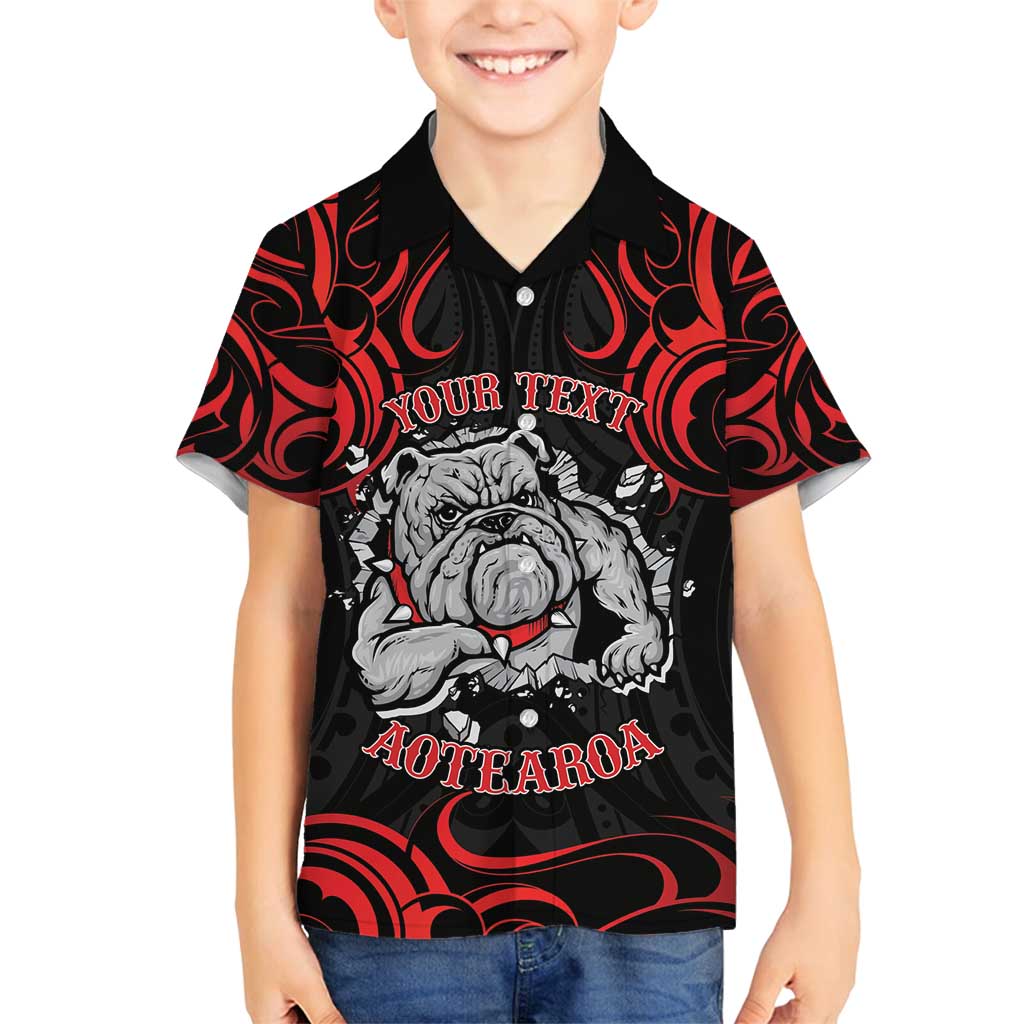 Personalised Aotearoa Bulldog Family Matching Long Sleeve Bodycon Dress and Hawaiian Shirt NZ Maori Tattoo LT14 Son's Shirt Red - Polynesian Pride