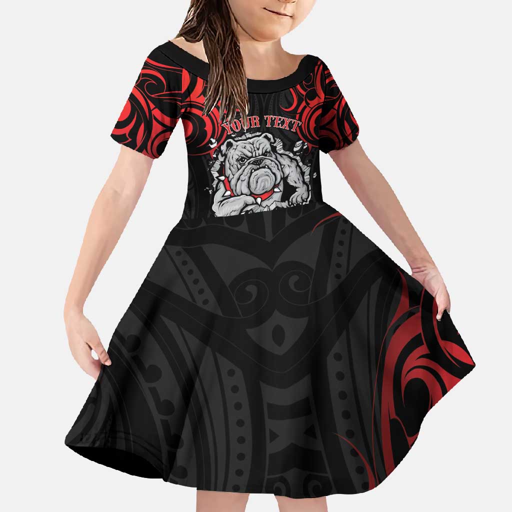 Personalised Aotearoa Bulldog Family Matching Mermaid Dress and Hawaiian Shirt NZ Maori Tattoo LT14 Daughter's Dress Red - Polynesian Pride