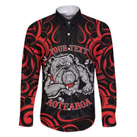 Personalised Aotearoa Bulldog Family Matching Mermaid Dress and Hawaiian Shirt NZ Maori Tattoo LT14 Dad's Shirt - Long Sleeve Red - Polynesian Pride