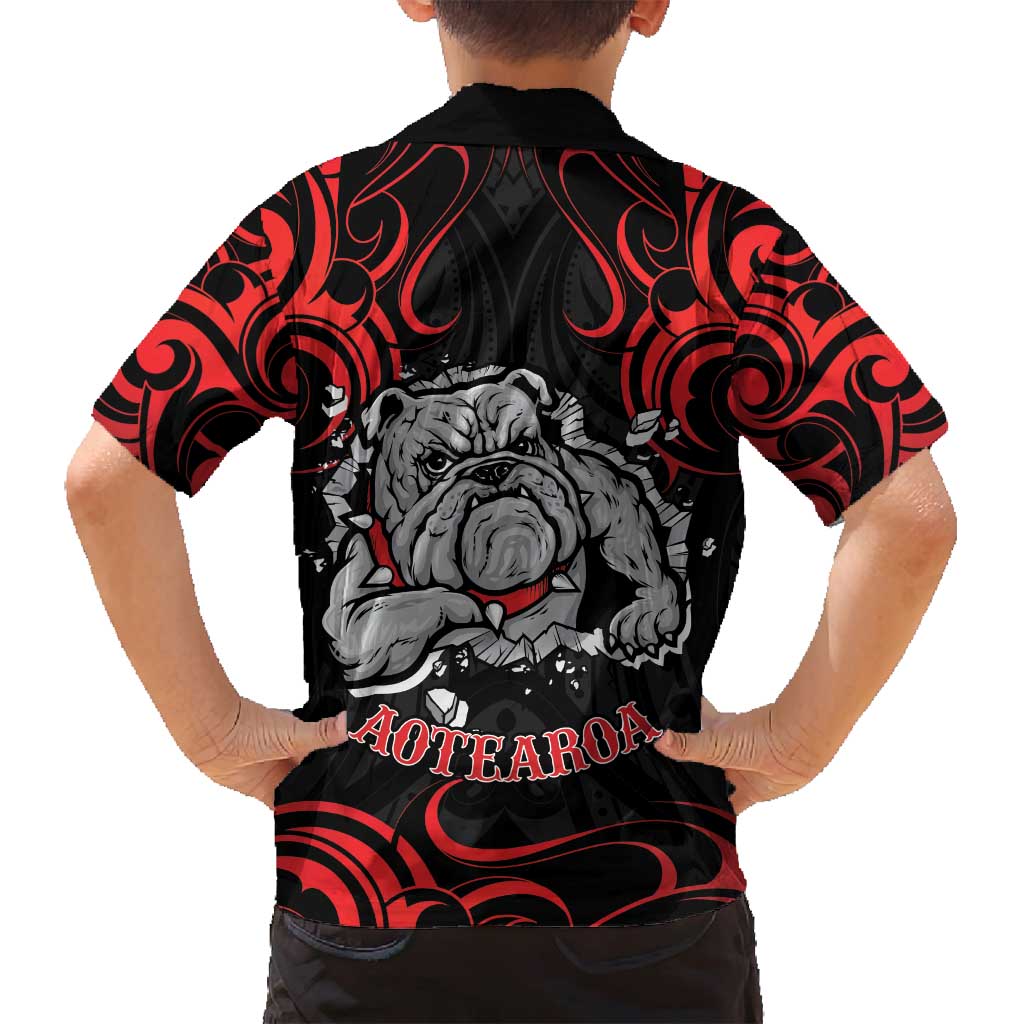 Personalised Aotearoa Bulldog Family Matching Off Shoulder Short Dress and Hawaiian Shirt NZ Maori Tattoo