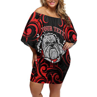 Personalised Aotearoa Bulldog Family Matching Off Shoulder Short Dress and Hawaiian Shirt NZ Maori Tattoo