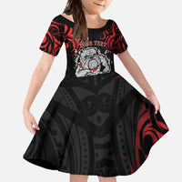 Personalised Aotearoa Bulldog Family Matching Short Sleeve Bodycon Dress and Hawaiian Shirt NZ Maori Tattoo LT14 Daughter's Dress Red - Polynesian Pride