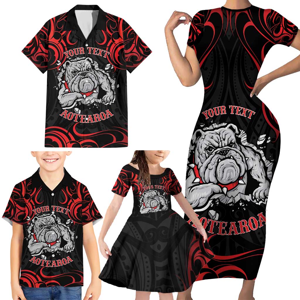 Personalised Aotearoa Bulldog Family Matching Short Sleeve Bodycon Dress and Hawaiian Shirt NZ Maori Tattoo LT14 - Polynesian Pride