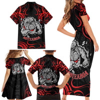 Personalised Aotearoa Bulldog Family Matching Short Sleeve Bodycon Dress and Hawaiian Shirt NZ Maori Tattoo LT14 - Polynesian Pride