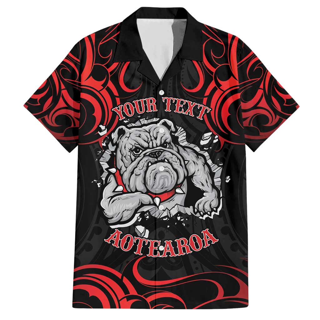 Personalised Aotearoa Bulldog Family Matching Short Sleeve Bodycon Dress and Hawaiian Shirt NZ Maori Tattoo LT14 Dad's Shirt - Short Sleeve Red - Polynesian Pride