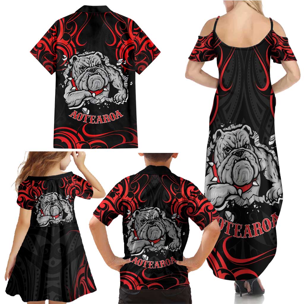 Personalised Aotearoa Bulldog Family Matching Summer Maxi Dress and Hawaiian Shirt NZ Maori Tattoo