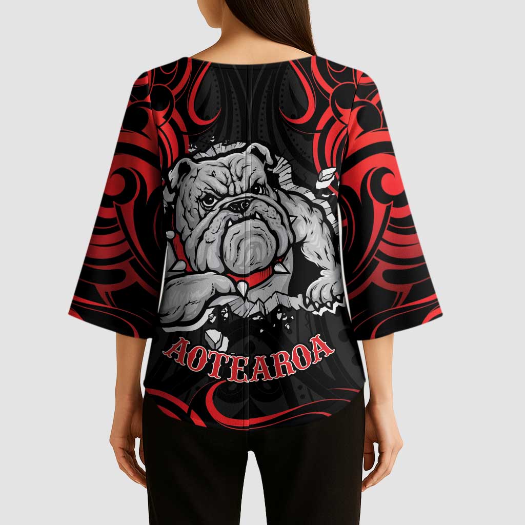 Aotearoa Bulldog Kimono Sleeve Blouse NZ Maori Tattoo - Polynesian Pride