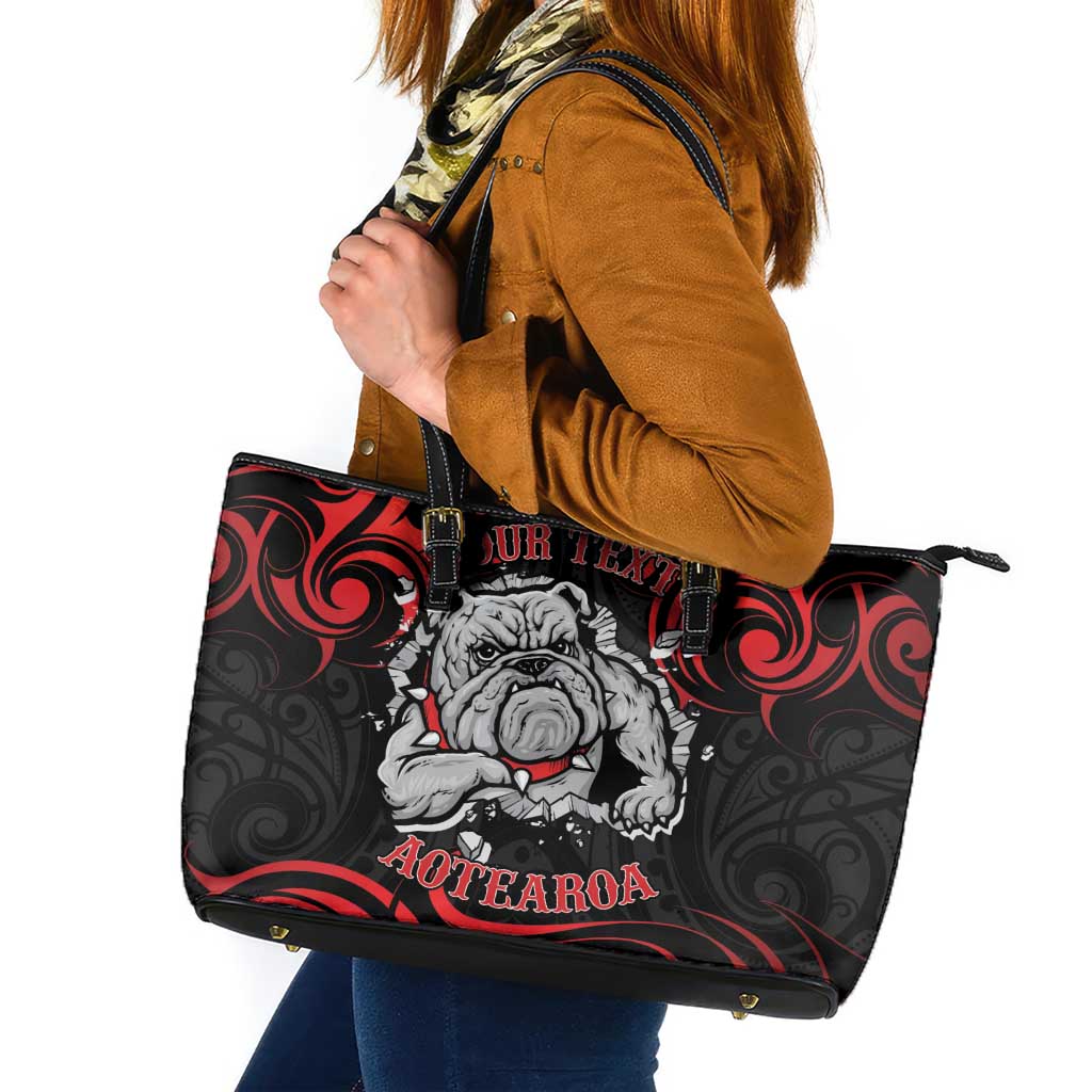 Personalised Aotearoa Bulldog Leather Tote Bag NZ Maori Tattoo