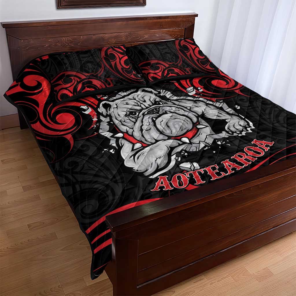 Personalised Aotearoa Bulldog Quilt Bed Set NZ Maori Tattoo