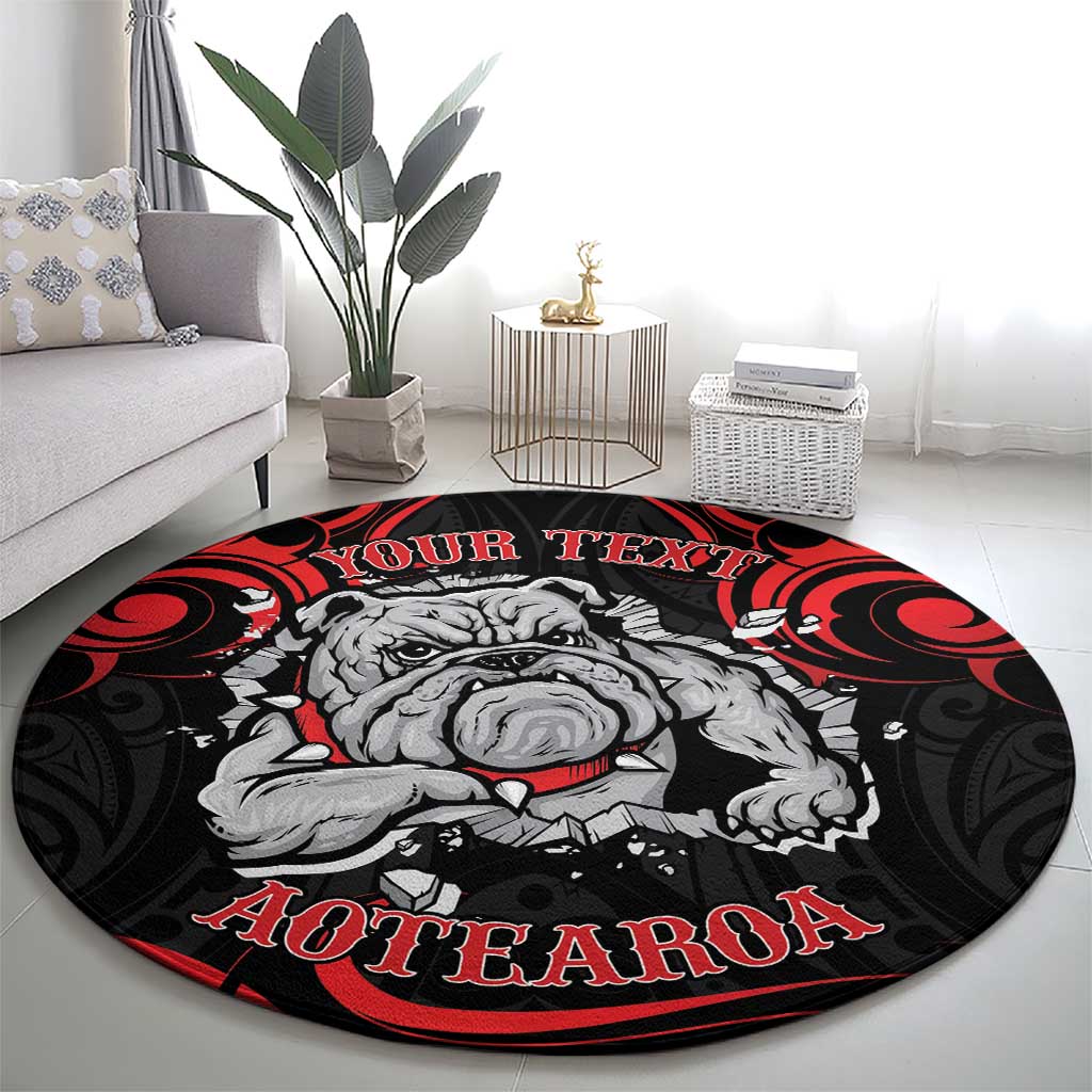 Personalised Aotearoa Bulldog Round Carpet NZ Maori Tattoo