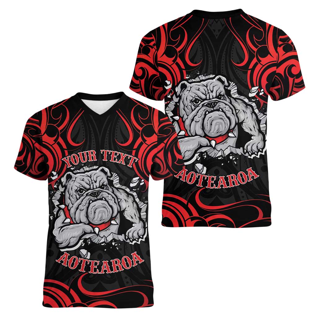 Personalised Aotearoa Bulldog Women V-Neck T-Shirt NZ Maori Tattoo