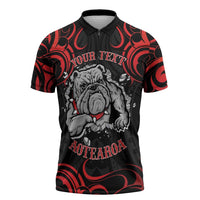 Aotearoa Bulldog Zipper Polo Shirt NZ Maori Tattoo - Polynesian Pride